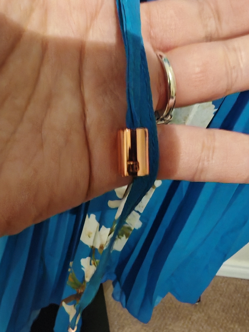 Ted Baker Cobalt Blue Off-Shoulder Pleated High-Low Floral Dress - Picture 9 of 14
